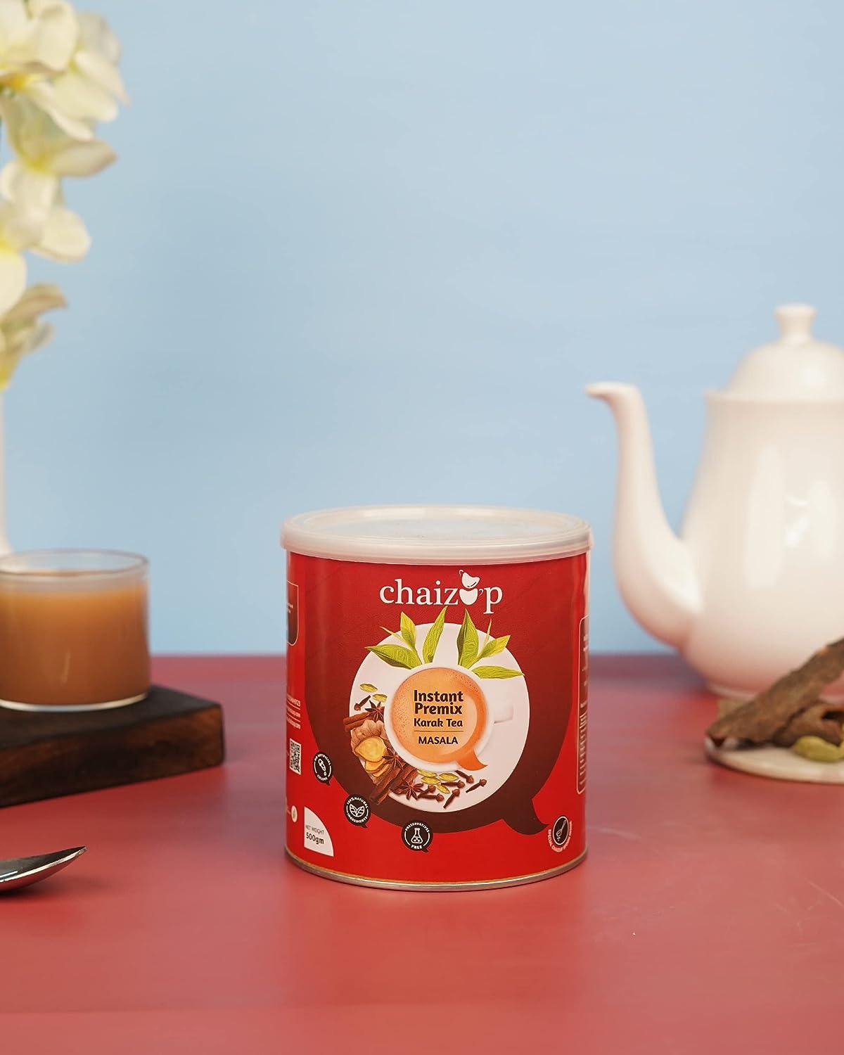 Chaizup Premium 1 Min Instant Masala Tea Premix - 500g Can | Masala Flavours | Approx. 35 Servings | 500g